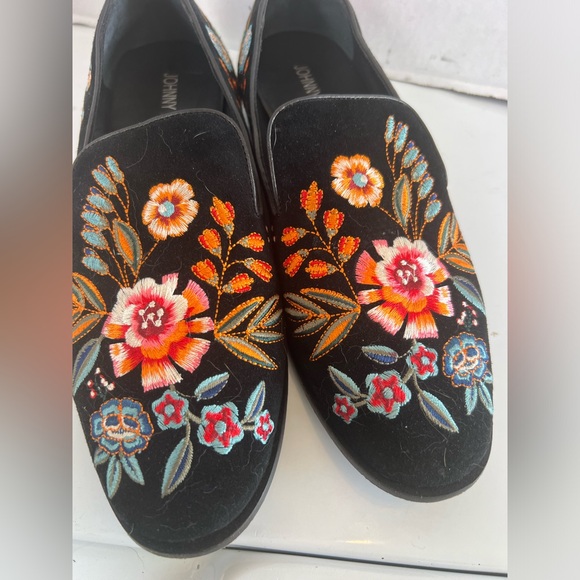 Johnny was Bianca loafers embroidered flowers suede flat shoes - Picture 10 of 11